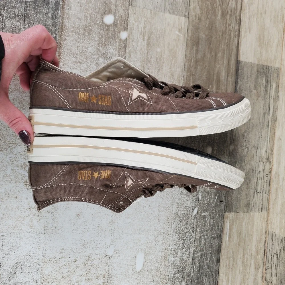Converse One Star Mens Shoes Sz 7.5 Seasonal Ox Brown Lace Up Cap Toe‎ Sneakers - Picture 7 of 10